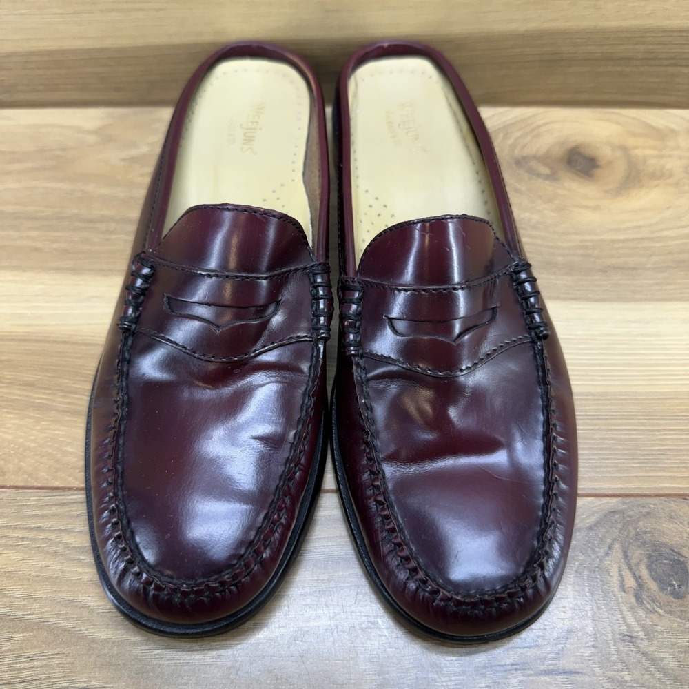 BASS WEEJUNS Mules Loafers Womens 7 M Burgundy Leather Slip On Moc Toe Casual